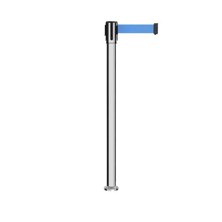 Retractable Belt Fixed Stanchion, 2ft Pol.Steel Post  7.5ft Lt Blu